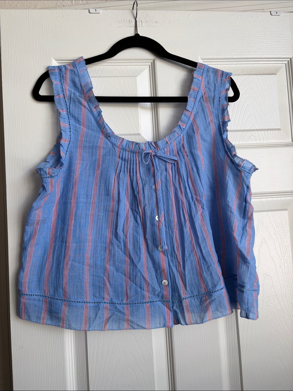 NWT Madewell Blue Sleeveless Striped Cotton Tie-Front Top